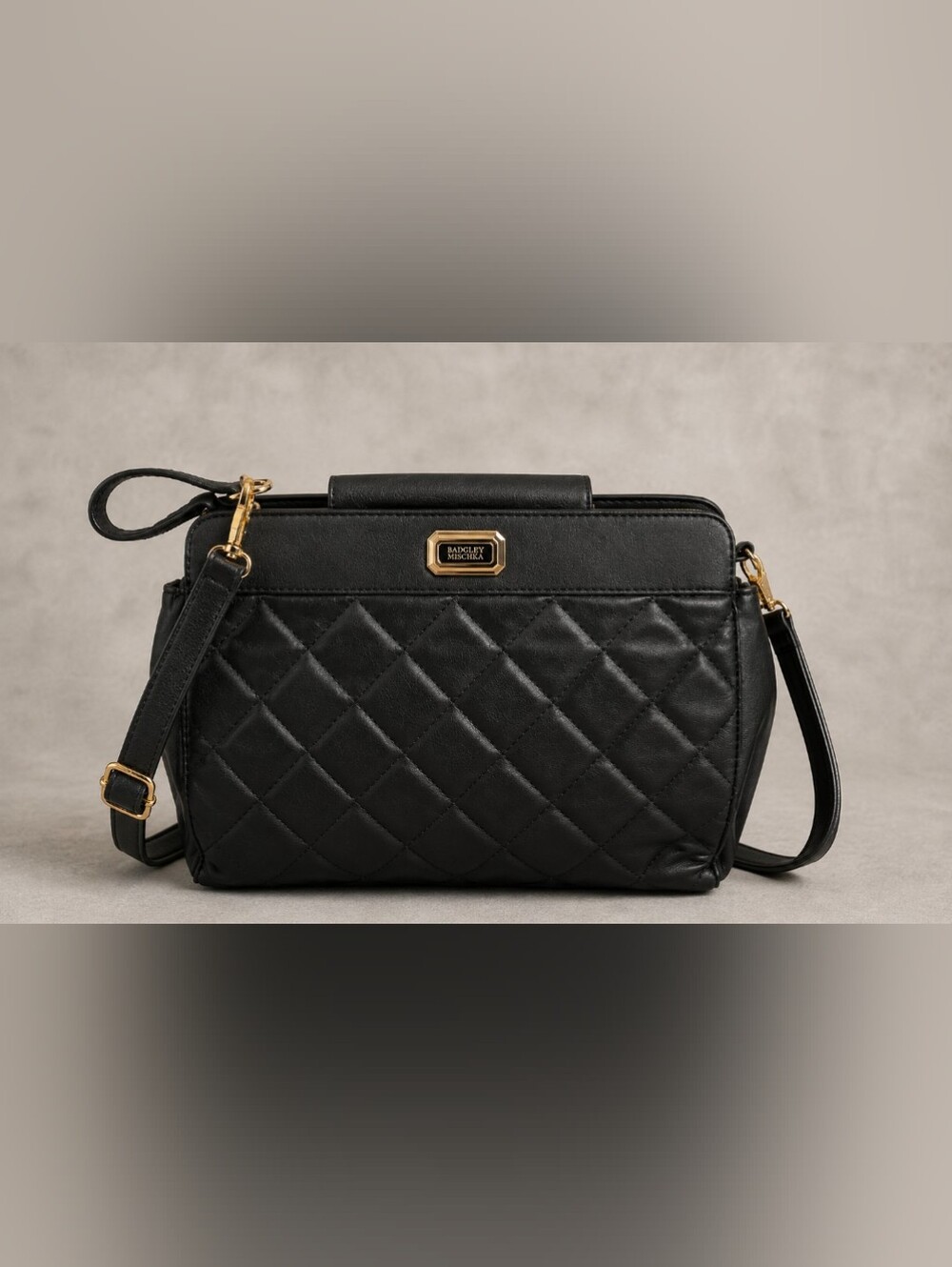 Badgley Mischka Black Quilted Crossbody with Gold Hardware